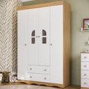 Ver imagem 1 de Guarda-roupa Infantil 122cm com Vidro 4 Portas e 2 Gavetas Liz Multimóveis Mp4514 Madeirado/branco