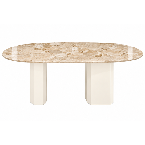 Mesa de Jantar Orgânica Cora 160x90cm Base Dupla - Mármore Travertino