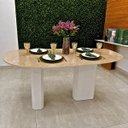 Ver imagem 3 de Mesa de Jantar Orgânica Cora 160x90cm Base Dupla - Mármore Travertino