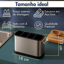 Ver imagem 4 de Escorredor Porta Talheres Inox 4 Divisórias Organizador Compacto Drenagem de Água – Aço Inoxidável