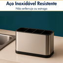 Ver mais imagens de Escorredor Porta Talheres Inox 4 Divisórias Organizador Compacto Drenagem de Água – Aço Inoxidável