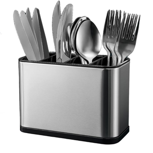 Escorredor Porta Talheres Inox 4 Divisórias Organizador Compacto Drenagem de Água – Aço Inoxidável