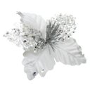 Ver imagem 1 de Kit 4 Flor de Natal Prata Artificial com Brilho 19cm