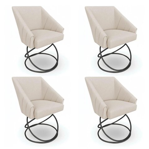 Kit 4 Poltronas Luxo Alana Linho Base Luxo Preto - Pallazio Cor:Bege