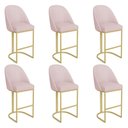 Ver imagem 1 de Kit 06 Banquetas Altas Bela Suede Rosa Bebê Base Metálica Dourada Pallazio