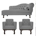 Ver imagem 1 de Kit Diva Recamier Juliana 185cm Lado Esquerdo e 02 Poltronas Classic Suede Cinza - Amarena Móveis