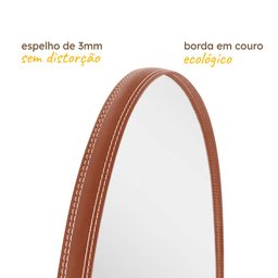 Espelho Pinterest Grande Orgânico Borda Couro 3cm Decorativo Sala Quarto 44x64cm Mod. Pílula Caramel - 5