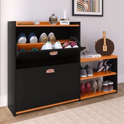 Sapateira Organizadora Quarto Closet Hall de Entrada Banco 2 Portas Basculantes Puxador Concha Milan - 2