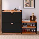 Ver imagem 1 de Sapateira Organizadora Quarto Closet Hall de Entrada Banco 2 Portas Basculantes Puxador Concha Milan