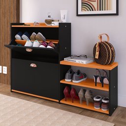 Sapateira Organizadora Quarto Closet Hall de Entrada Banco 2 Portas Basculantes Puxador Concha Milan - 3