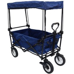 Carrinho Dobrável Articulado com Cobertura Transporte Camping Praia Pesca Importway Iwcdcac Azul - 1