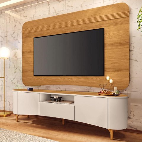 Rack para Sala Martina com Painel para TV 80 pol Orgânico Ermione B01 Cinamomo Off White - Lyam