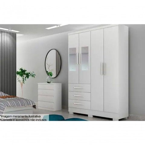 Guarda Roupa Solteiro 4 Portas com Espelho Encant Branco - Novo Horizonte