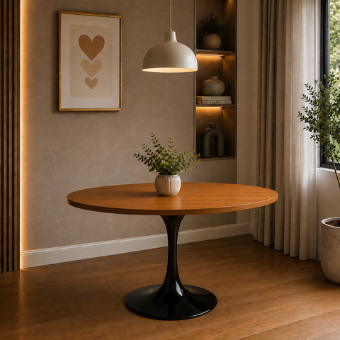 Mesa de Jantar Oval 120x80cm Freijó - Base Saarinen Preto