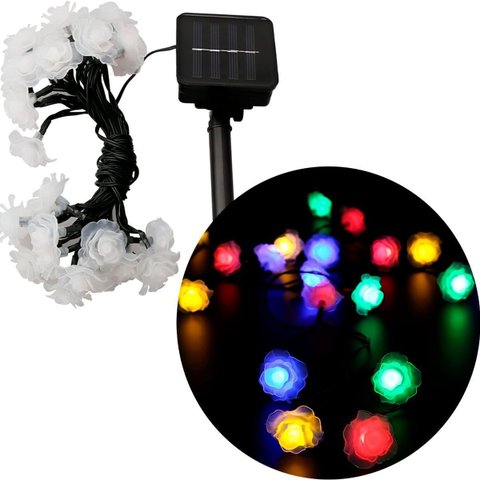 Grinalda Cordão Luzes Solares Jardim Rosas Coloridas 20 Leds