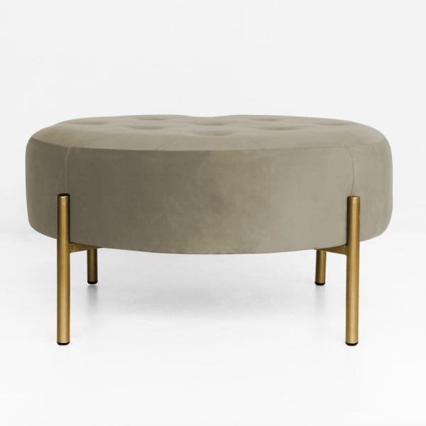 Puff Oreo Redondo Decorativo Base Dourado Suede Nude - 2