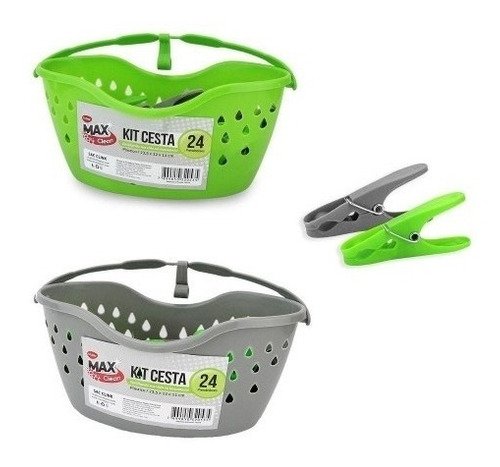 Kit Cesta Cinza E 24 Prendedores De Plástico clink CESTA 24 PRENDEDORES Verde-escuro - 2