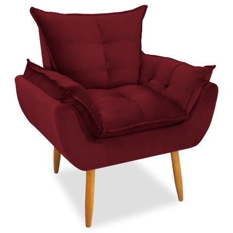Poltrona Decorativa Opala Pés Palito Veludo Vermelho Chamby Móveis