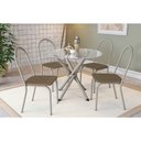 Ver imagem 1 de Conjunto: Mesa Sala Jantar Volga C/ Tampo de Vidro 95cm e 4 Cadeiras Noruega Niquel - Courano
