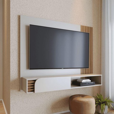 Painel para TV Luca 160cm MDP MDF com Porta Basculante Off White Matte Freijó Colibri Móveis