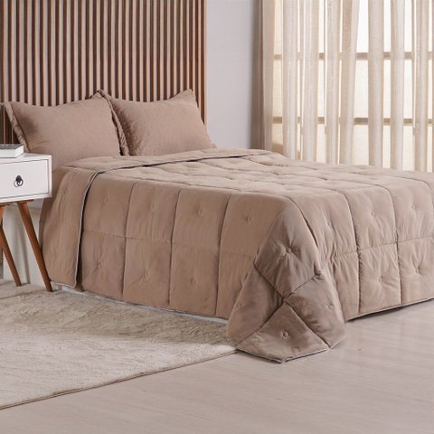Edredom Casal Toque de Plumas 260 Fios New 180x220cm Tessi Areia Cinzenta