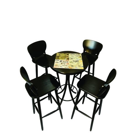 Mesa Área Gourmet Alta Redonda Preto Drink 4 Lugares