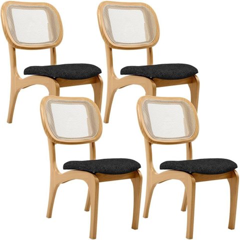 Kit 4 Cadeiras para Sala de Jantar Estofada e Tela Mariah L02 Linho Chumbo