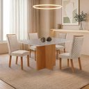Ver imagem 1 de Mesa Olimpia 4 Lugares Tampo Vidro com Cadeiras Lira Veludo Off White Moderna