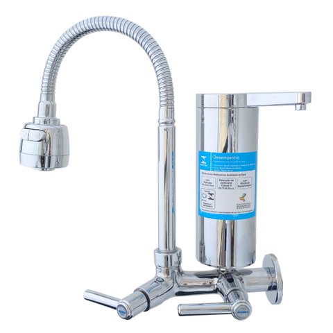 2161 C80 Torneira Gourmet com Filtro Bica Móvel Tubo Flexível Cromado com Arejador Tipo Chuveirinho