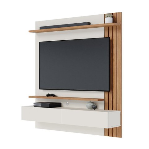Home Suspenso Patrícia 1.5 para Sala de Tv até 65 Polegadas 2 Portas Off White Matte/ Freijó - Bela 