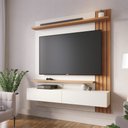 Ver imagem 2 de Home Suspenso Patrícia 1.5 para Sala de Tv até 65 Polegadas 2 Portas Off White Matte/ Freijó - Bela