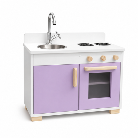 Fogão Cozinha Infantil de Madeira com Pia e Fogão Amarela Brinquedo Educativo (Lilás)