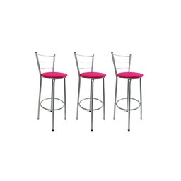 Kit 3 Banqueta Alta Prata Cozinha Gourmet Americana Balcão:rosa - 1