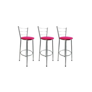 Kit 3 Banqueta Alta Prata Cozinha Gourmet Americana Balcão:rosa