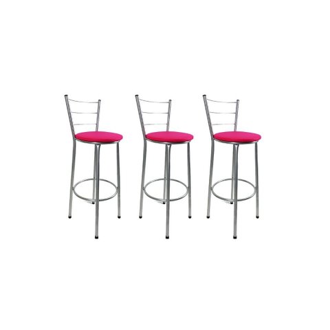 Kit 3 Banqueta Alta Prata Cozinha Gourmet Americana Balcão:rosa