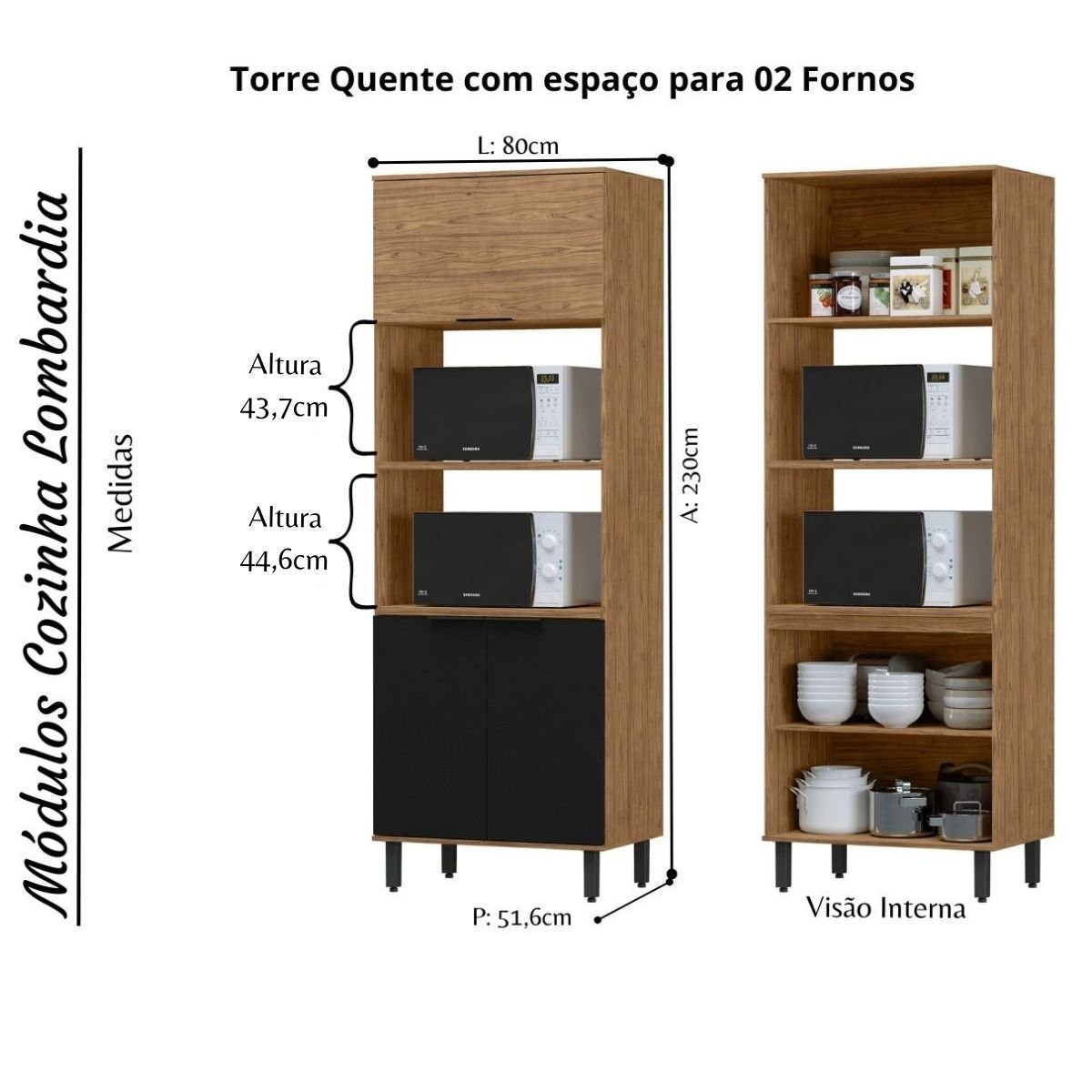 Cozinha Modulada Completa de Canto MDF 9 Peças Lombardia com Porta de Vidro - cor Freijó Nero - 5
