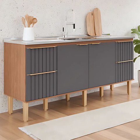 Gabinete de Cozinha Ripado 194cm Grande Madeira 100% MDF:Freijo/Titanium