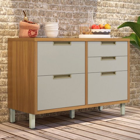 Balcão de Cozinha para Pia Imperatriz 1 Porta 4 Gavetas 100% Mdf Freijó/off White - Nesher