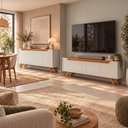 Ver imagem 1 de Conjunto Rack + Buffet Atenas Rack Off White/Naturalle Buffet Off White/Naturalle Mavaular