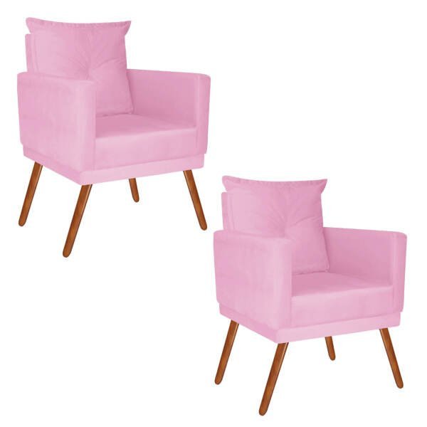 Kit 2 Poltronas Decorativa Beatriz Plus Suede Rosa Bebê - 1