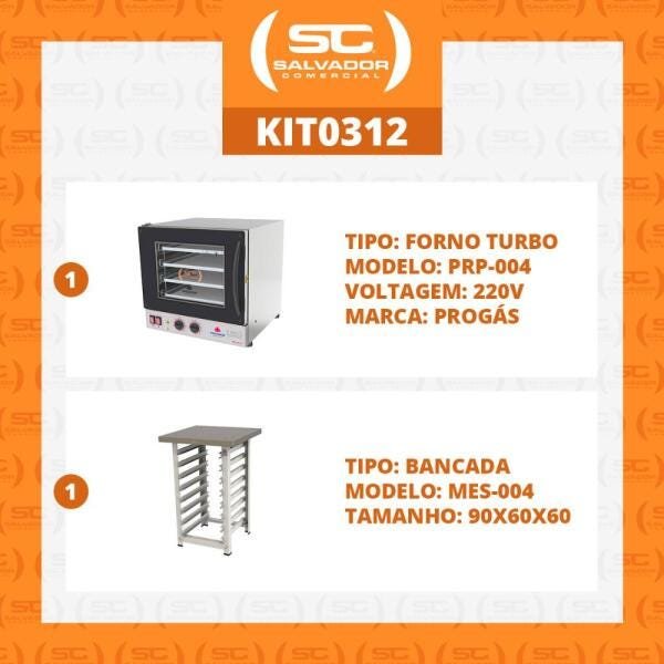 KIT - Forno Turbo PRP-004 220V Preto + Bancada MES-004 - Progás - 12