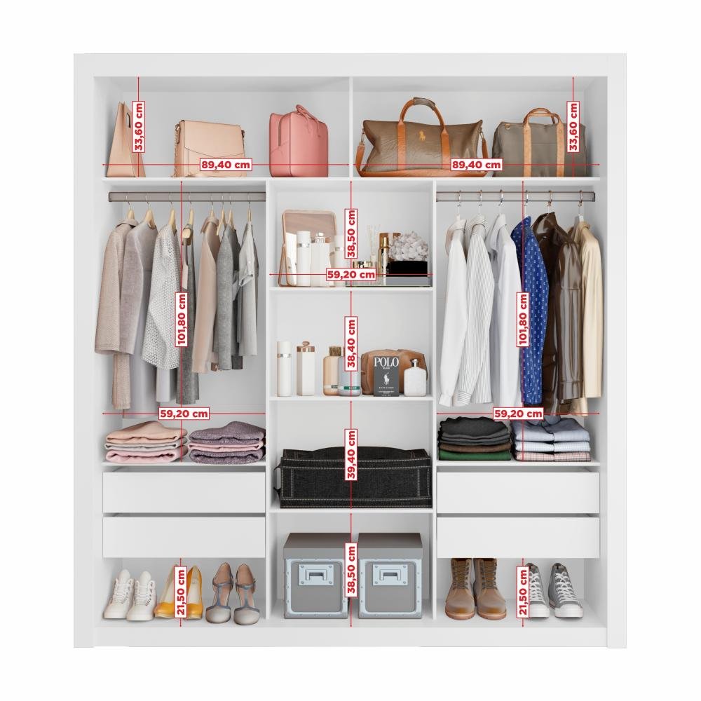 Closet Modulado 8 Gavetas 15 Prateleiras Branco Amoudi Móveis - 4