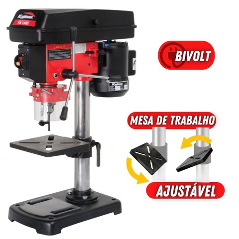 Furador De Bancada Kajima FB1300 Bivolt 1/3HP Com 5 Velocidades Mesa Inclinável Até 45°