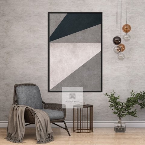 Quadro Abstrato Neutro Geométrico Cinza Texturizado em Canvas