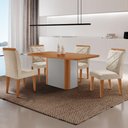 Ver imagem 1 de Mesa de Jantar Isadora Mdf com 4 Cadeiras Moderna Mobilia Veludo Creme/ Laminado