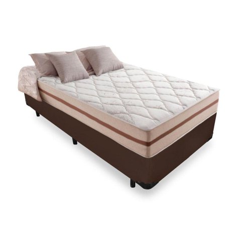 Cama Box Solteiro 88 Tecido Sintético Marrom com Colchão Pillow Angel - Bello Box - Molas Ensacadas