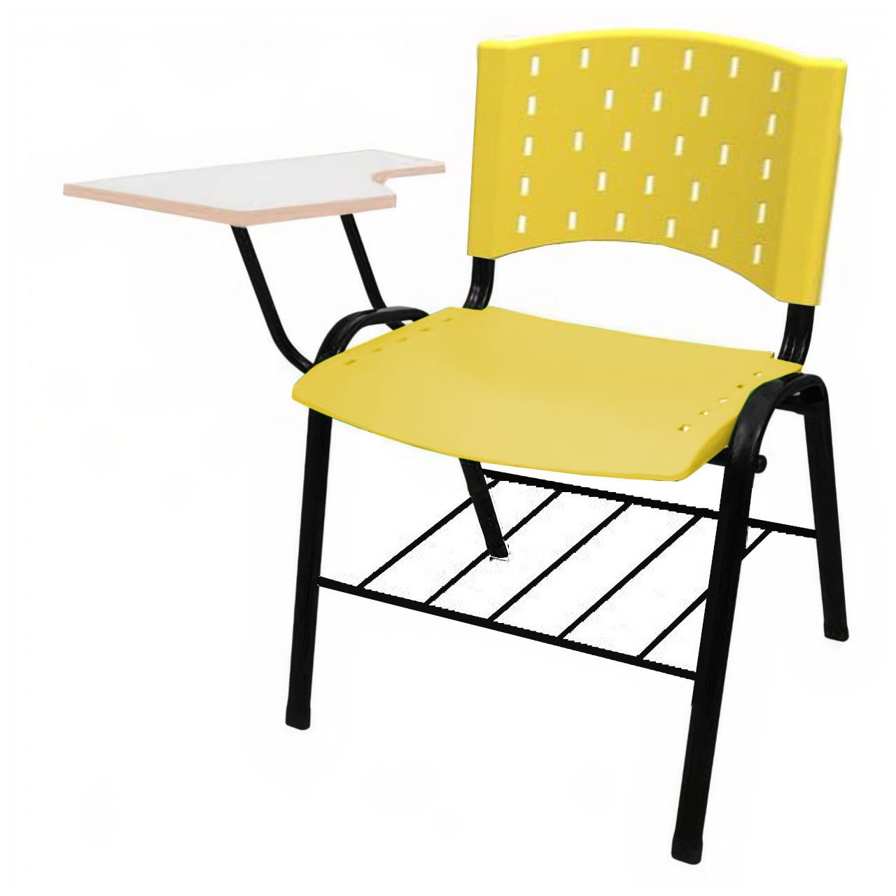 KIT 10 Cadeiras Universitárias com Prancheta e Porta Livros - Cor Amarelo - REAPLAST - 32029 - 4
