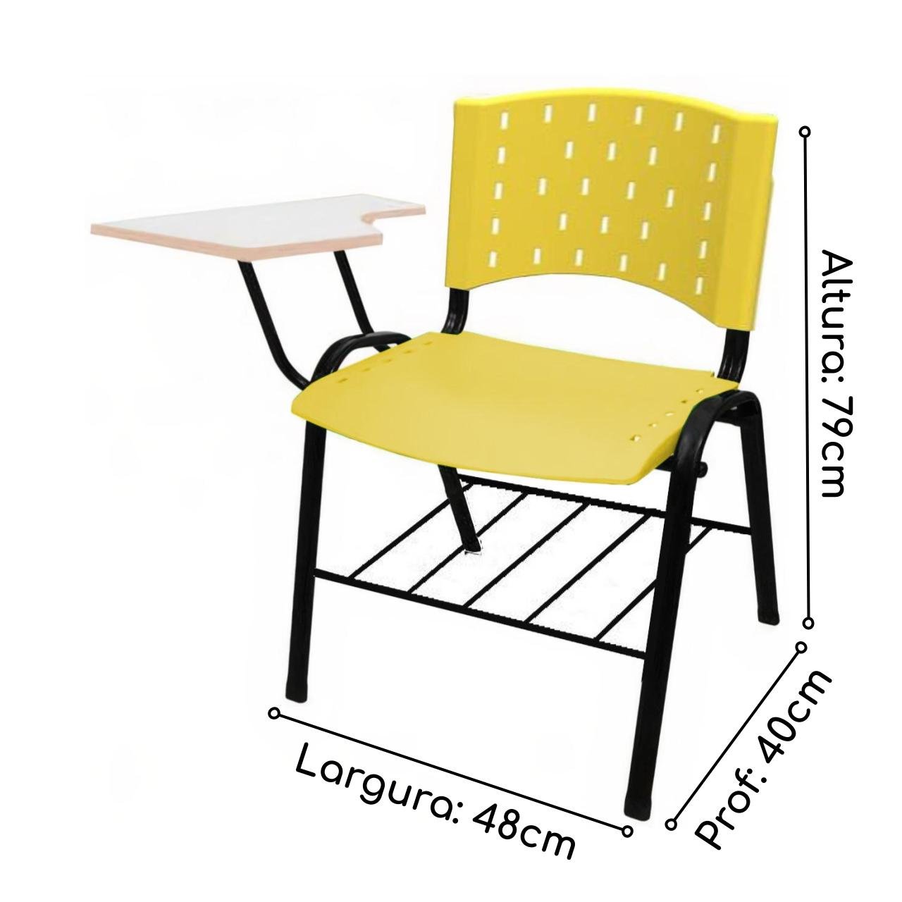 KIT 10 Cadeiras Universitárias com Prancheta e Porta Livros - Cor Amarelo - REAPLAST - 32029 - 2