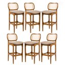 Ver imagem 1 de Kit 6 Banquetas para Área Gourmet Decor Encosto Rattan Madeira Imbuia Linho Marrom L87 Rmi