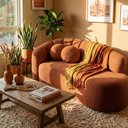 Ver imagem 1 de Sofá Curvo 3 Lugares Orgânico Recepção Sala Confortável Serena Boucle Terracota - Montanari'S Decor